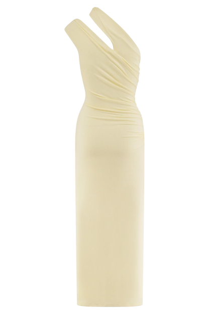 Anastasia One Shoulder Modal Midi Dress Pale Lemon