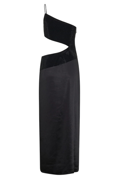 Athena One Shoulder Diamante Maxi Dress Black