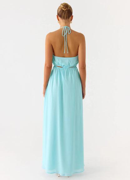 Ardenzelle Chiffon Halter Neck Maxi Dress Turquoise