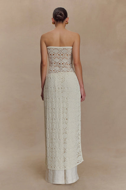 Aeline Strapless Crochet Knit Top Ivory