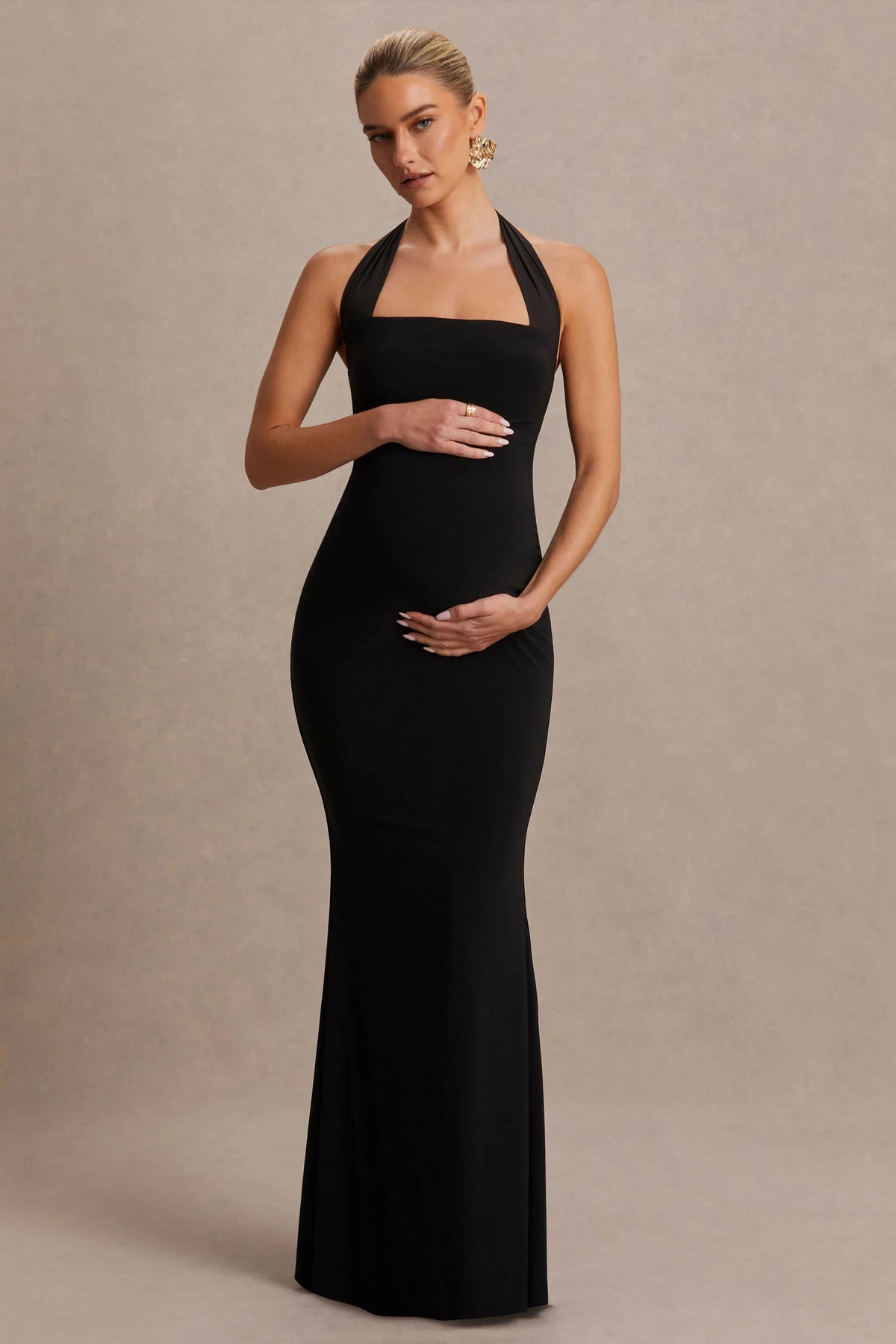 Avielle Black Halter Neck Maternity Maxi Dress