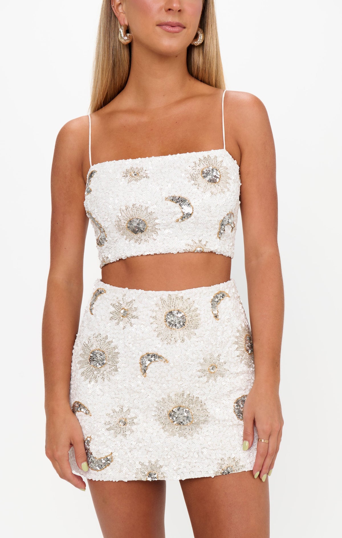 Tish Top ~ White Celestial Sequins