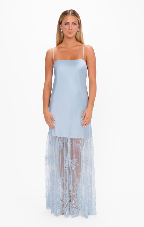 Vanity Dress ~ Steel Blue Luxe Satin