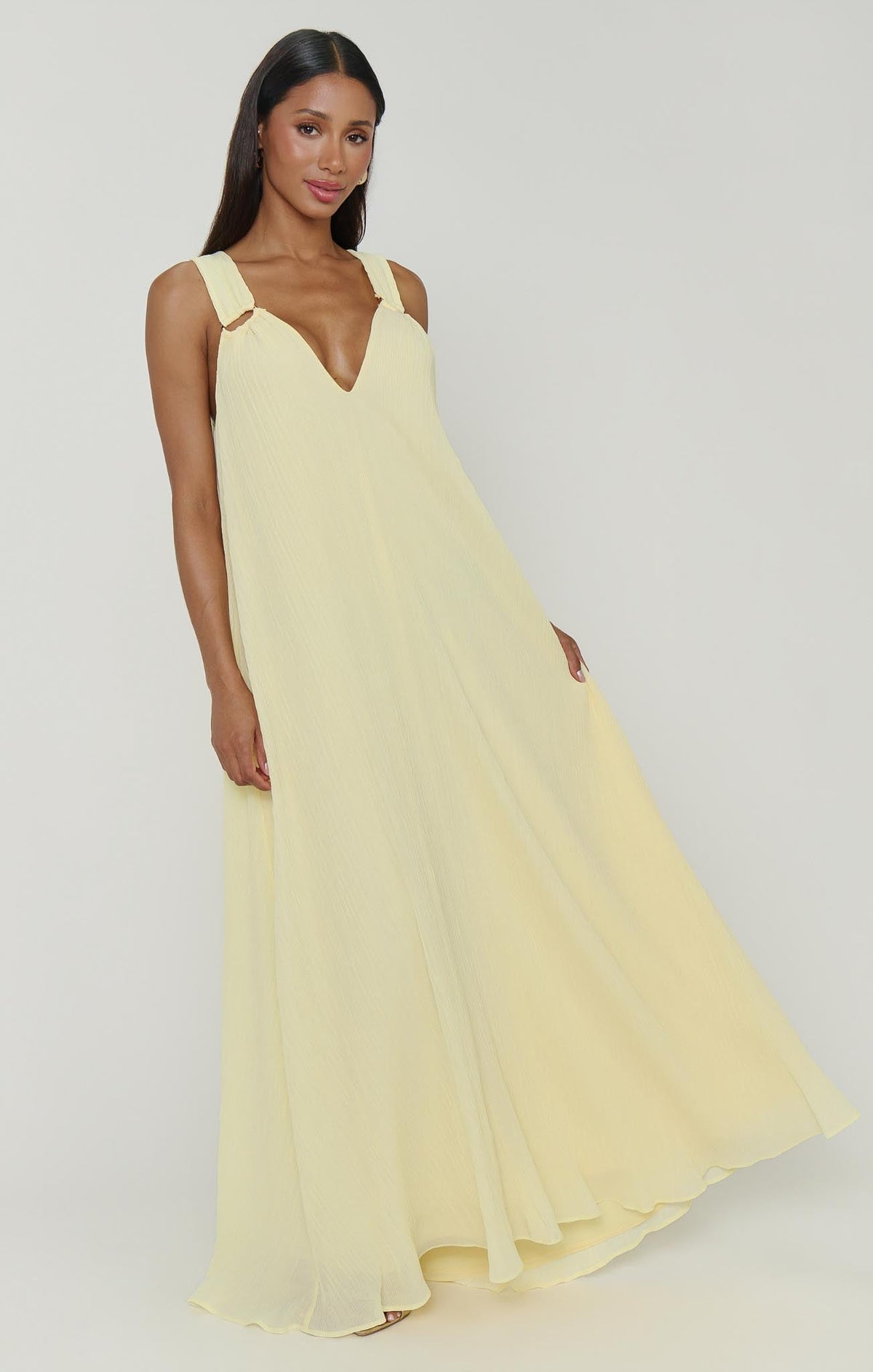 Heidi Maxi Dress ~ Pale Yellow Pleated Chiffon