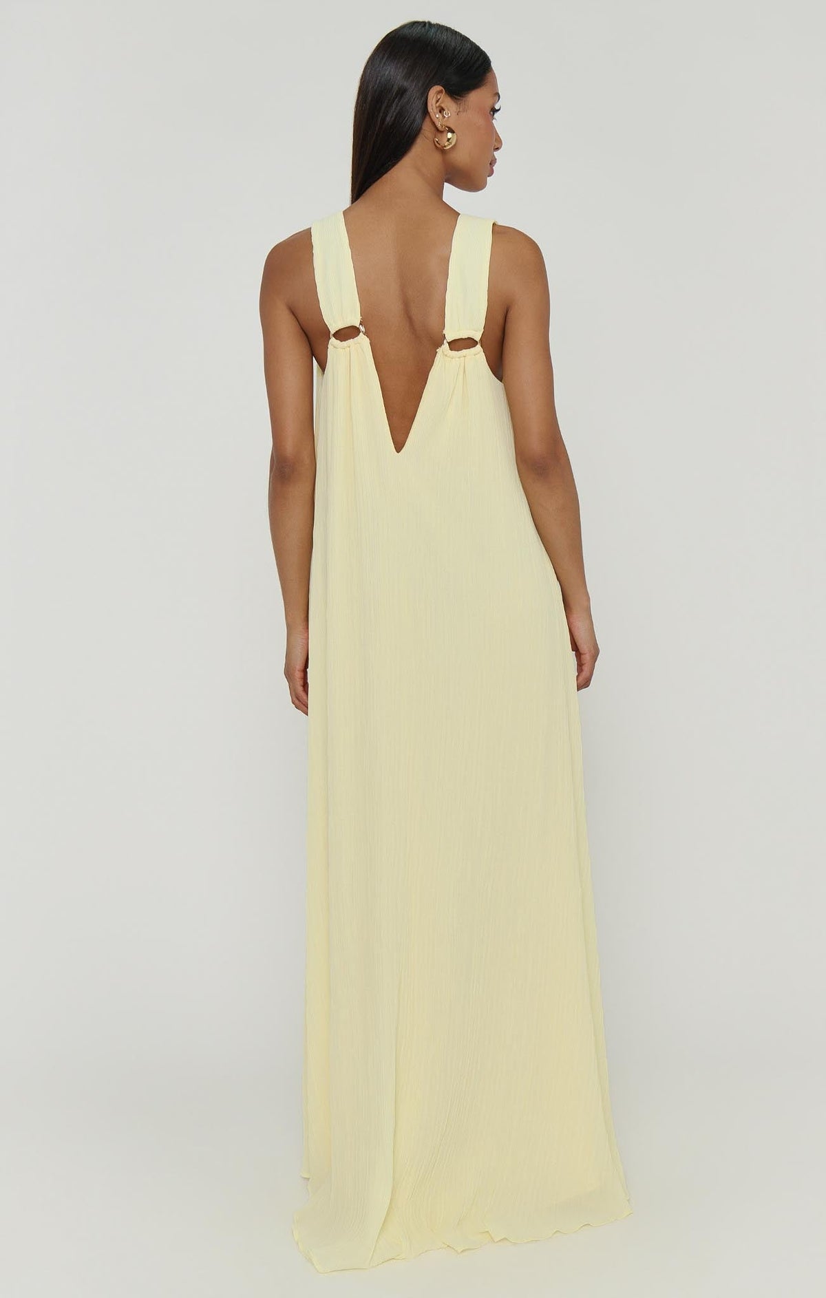 Heidi Maxi Dress ~ Pale Yellow Pleated Chiffon
