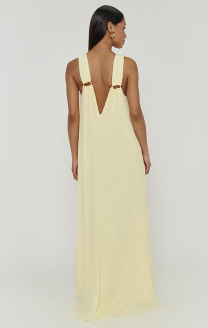 Heidi Maxi Dress ~ Pale Yellow Pleated Chiffon