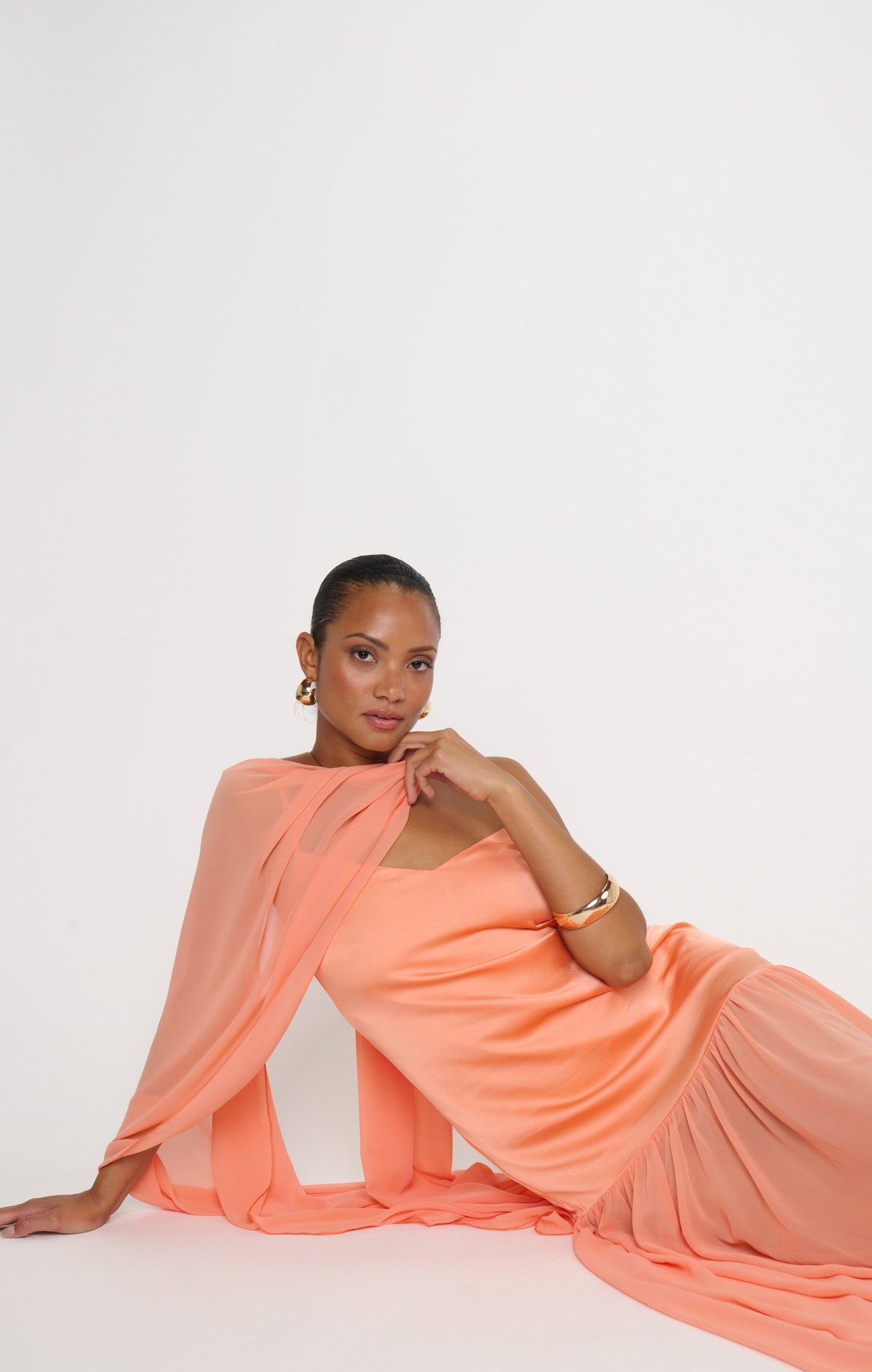 Dalia Maxi Dress ~ Cantaloupe Luxe Satin