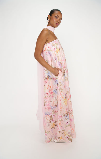 Tinsley Tube Dress ~ Powder Pink Blooms Taffeta