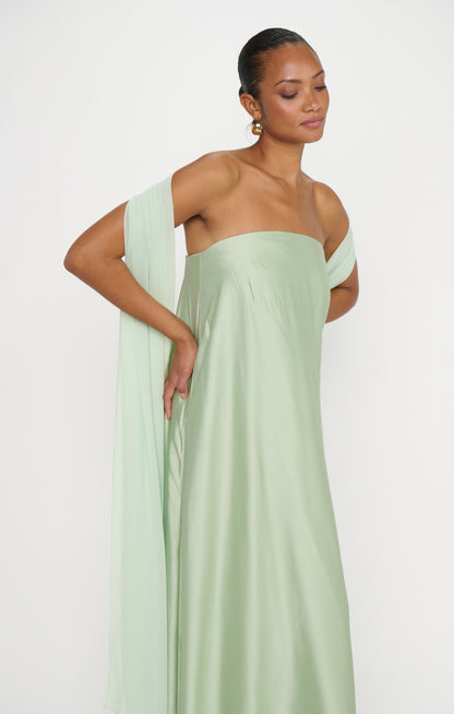 Tinsley Tube Dress ~ Pistachio Luxe Satin