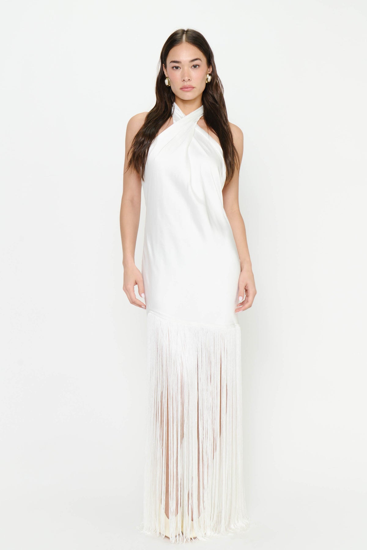 Jasmine Fringe Maxi Dress ~ Ivory Luxe Satin