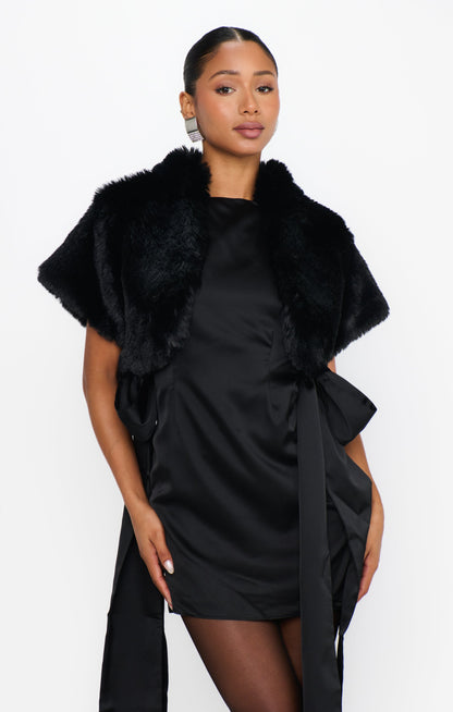 Broadway Shrug ~ Black Faux Fur