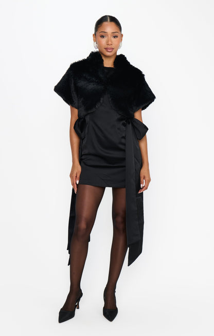 Broadway Shrug ~ Black Faux Fur