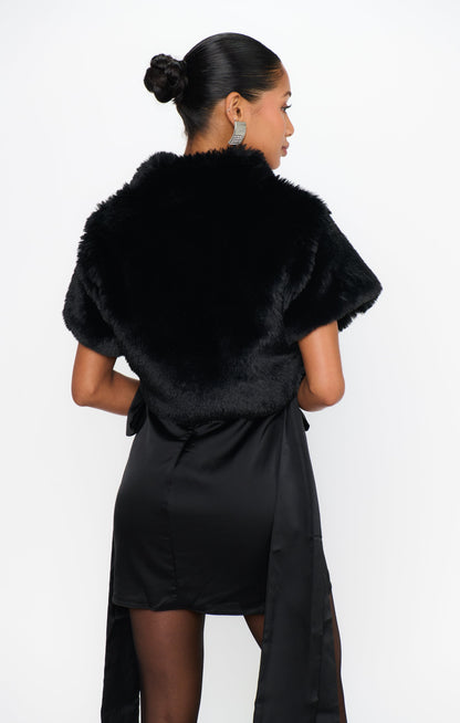 Broadway Shrug ~ Black Faux Fur