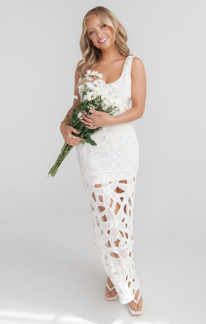 Lani Maxi Dress ~ White Bloom Crochet