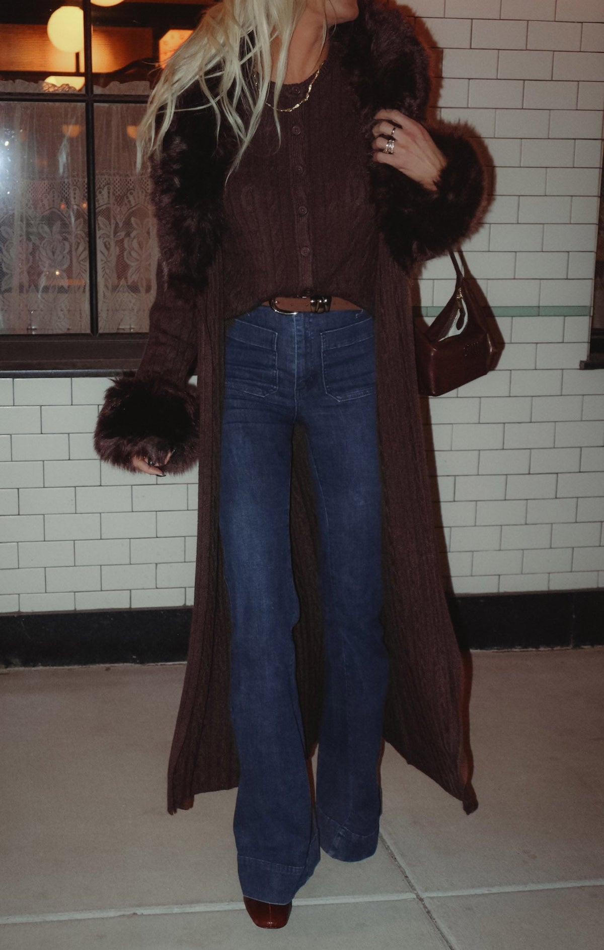 Stormi Cardigan ~ Chocolate Cable Knit with Faux Fur