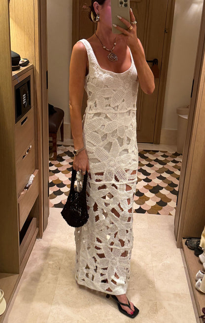 Lani Maxi Dress ~ White Bloom Crochet