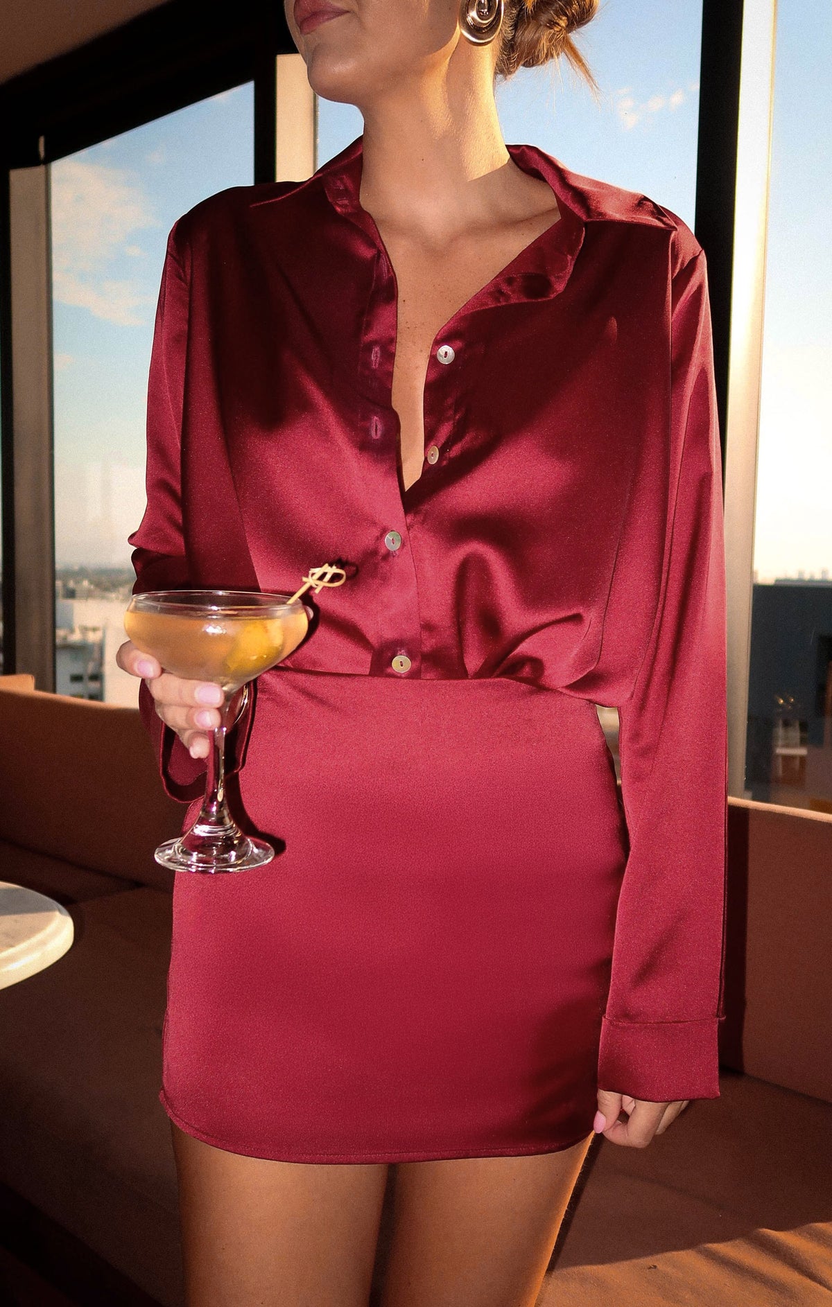 Smith Button Down ~ Cranberry Luxe Satin