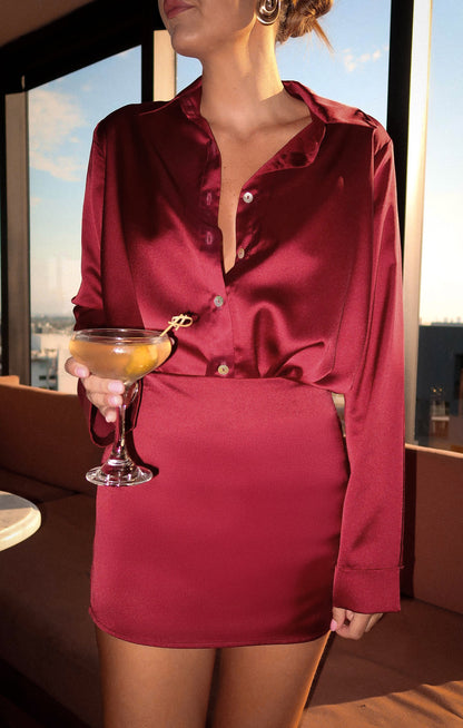 Smith Button Down ~ Cranberry Luxe Satin