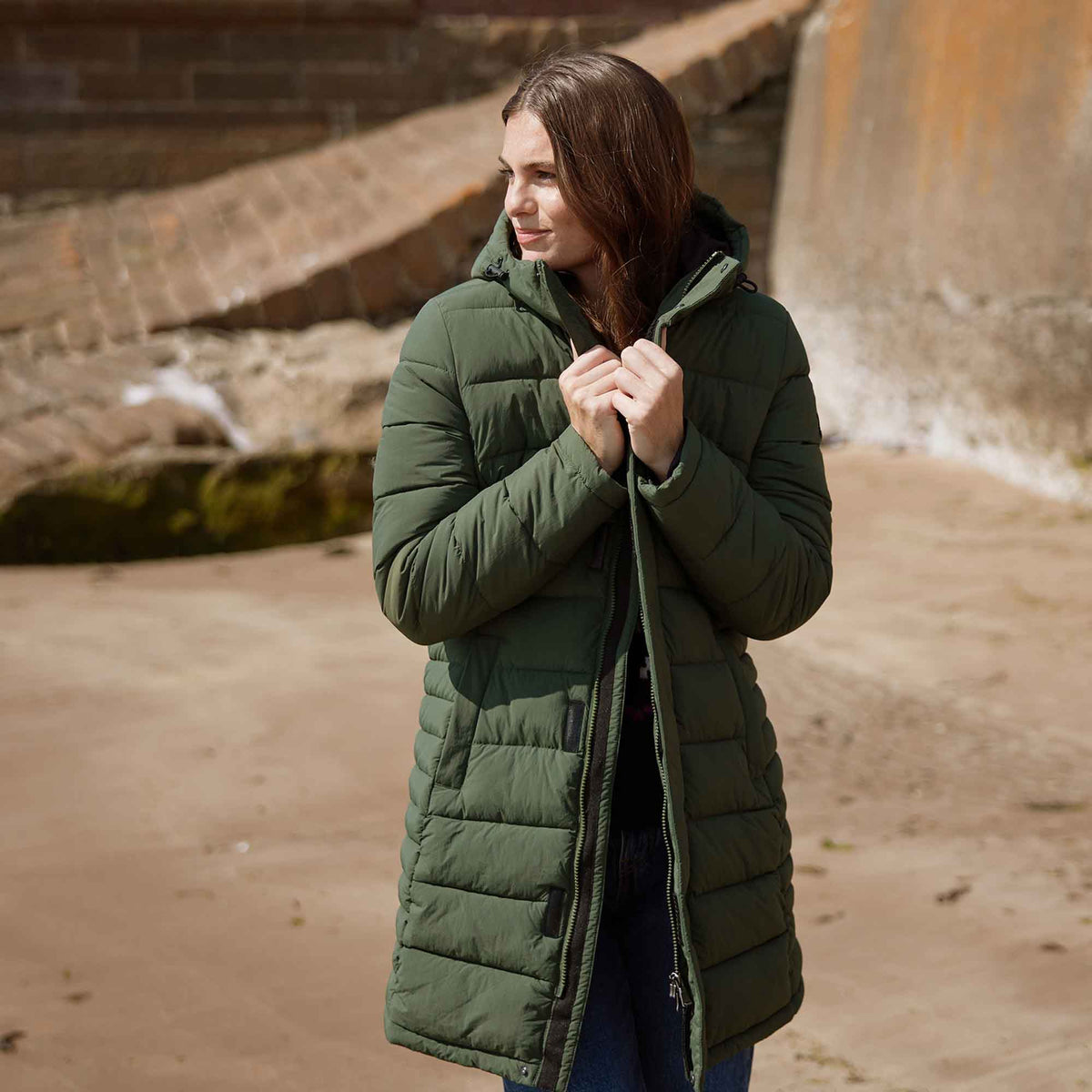 Kirkham Womens Long Shower Resistant Insulated Jacket - Dark Green