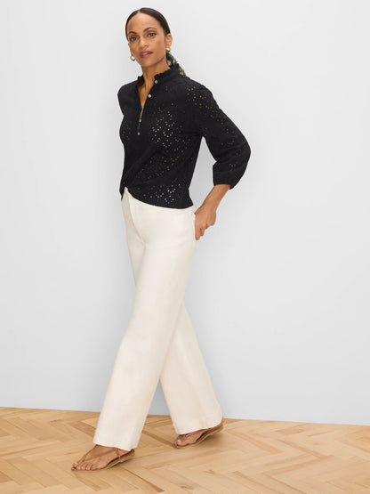 Knit Eyelet Ruffle Neck Top