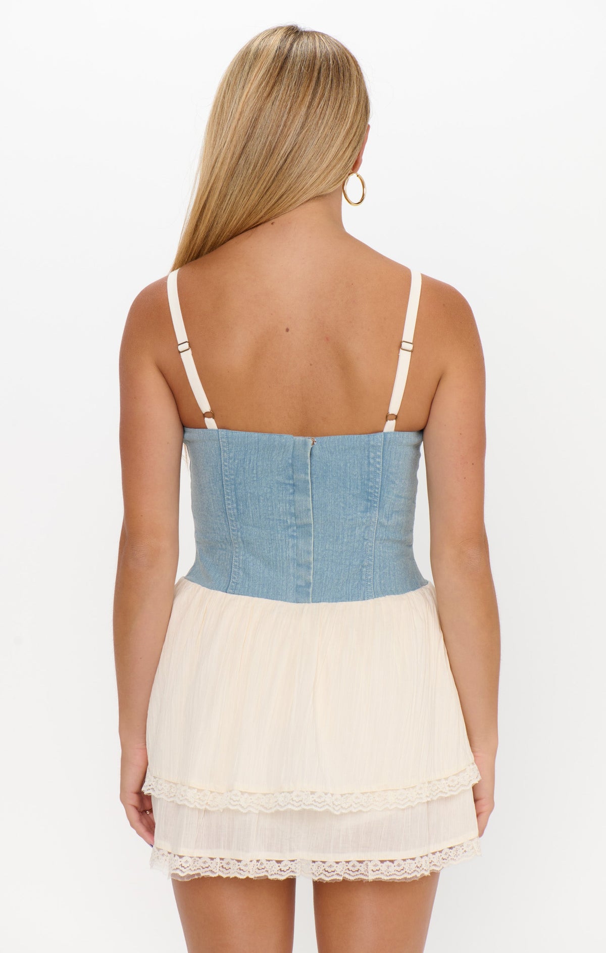 Geneva Mini Dress ~ Light Indigo with Cream Voile