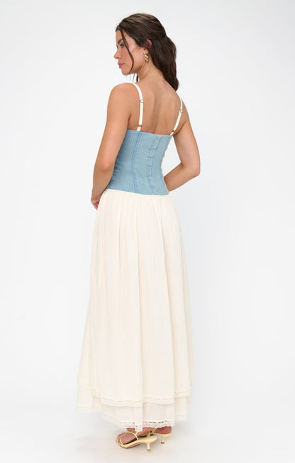 Tiffany Maxi Dress ~ Light Indigo with Cream Voile