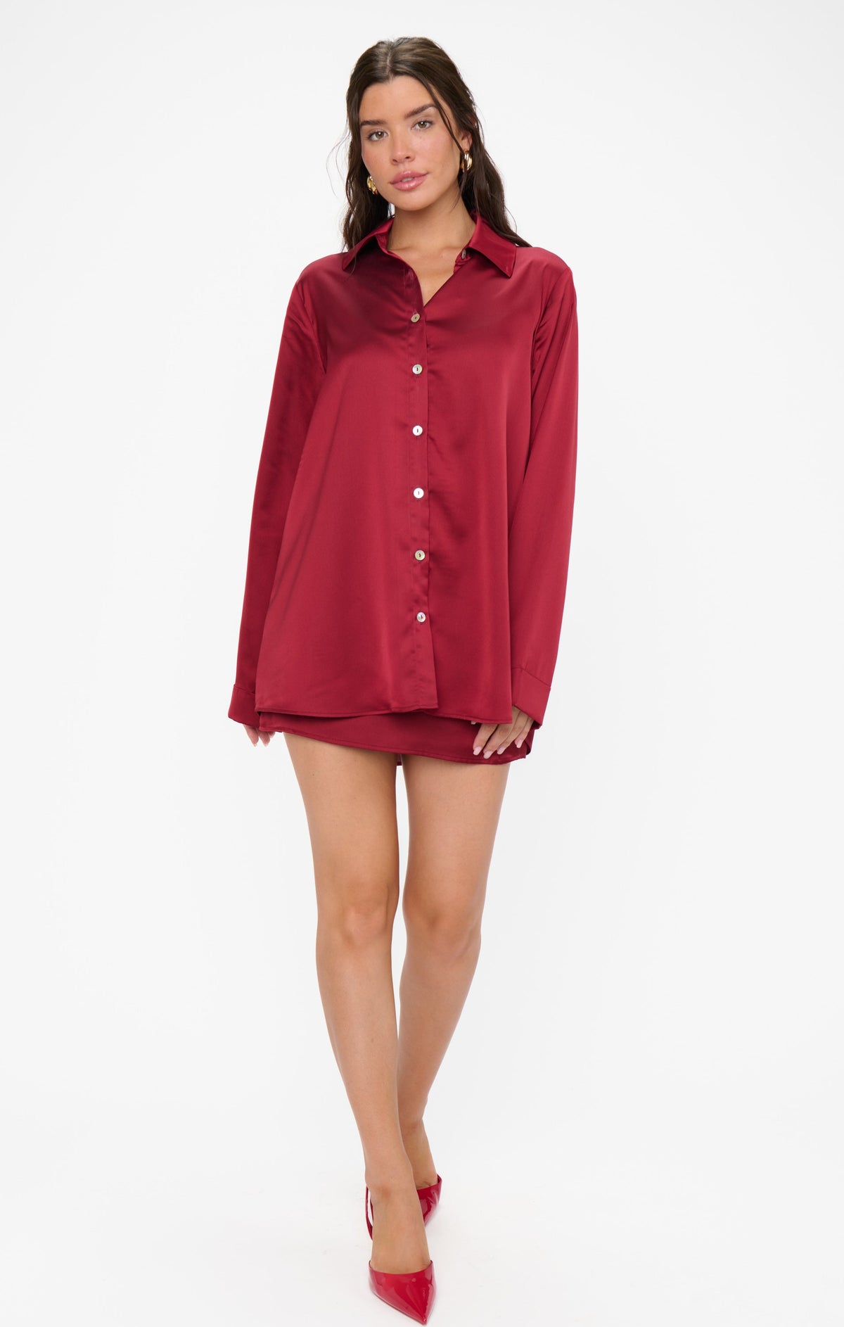 Smith Button Down ~ Cranberry Luxe Satin