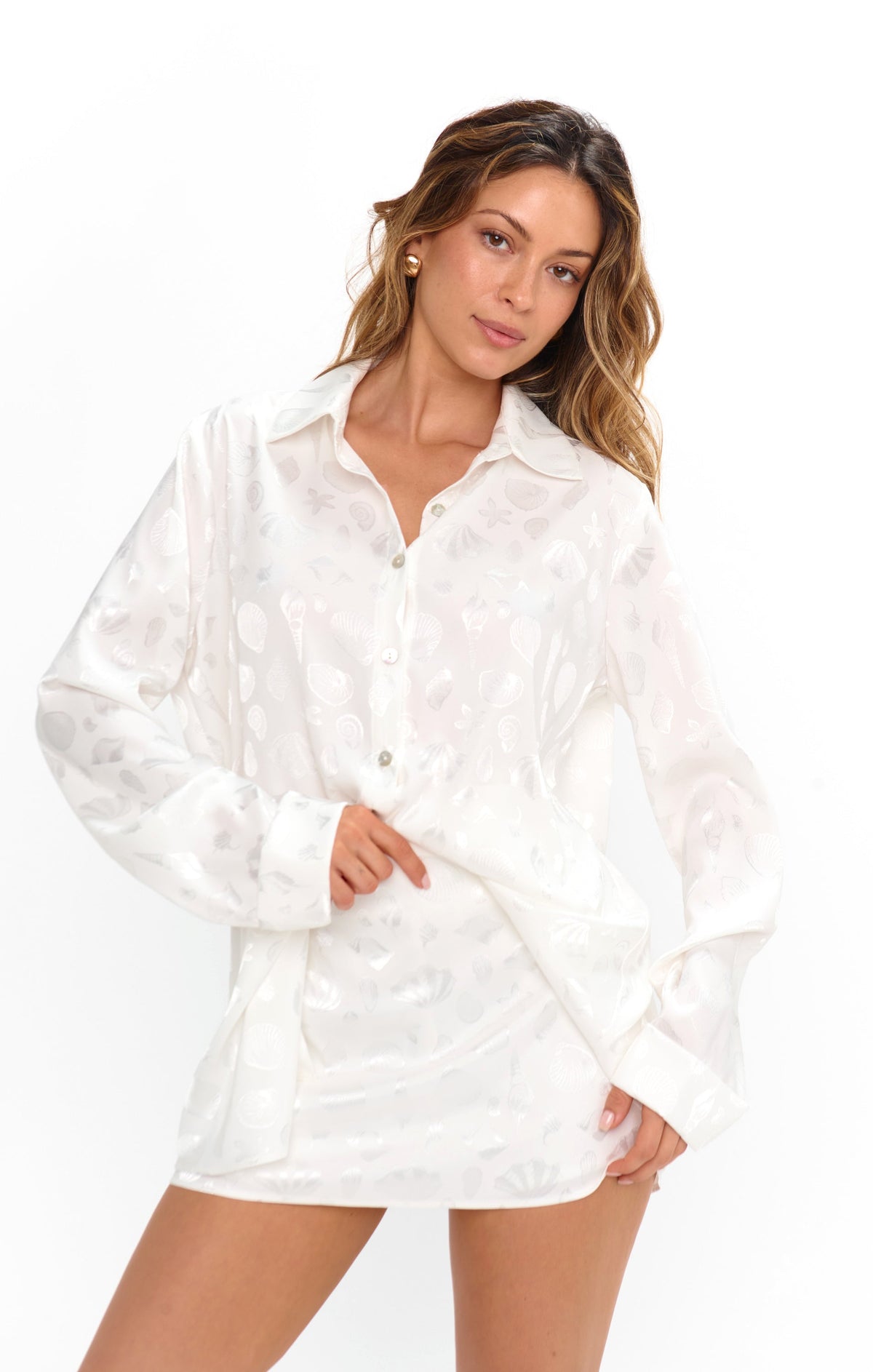 Smith Button Down ~ White Shell Satin
