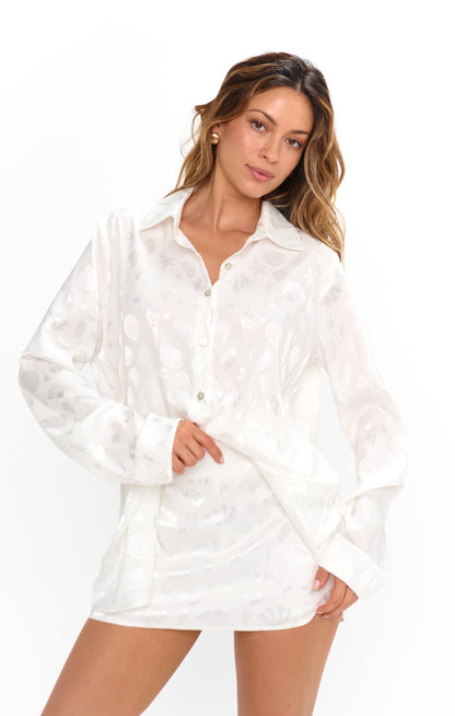 Smith Button Down ~ White Shell Satin