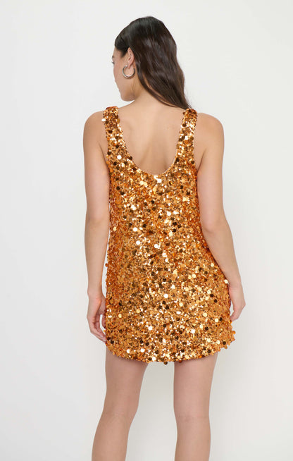 After Hours Mini Dress ~ Orange Metallic Sequins