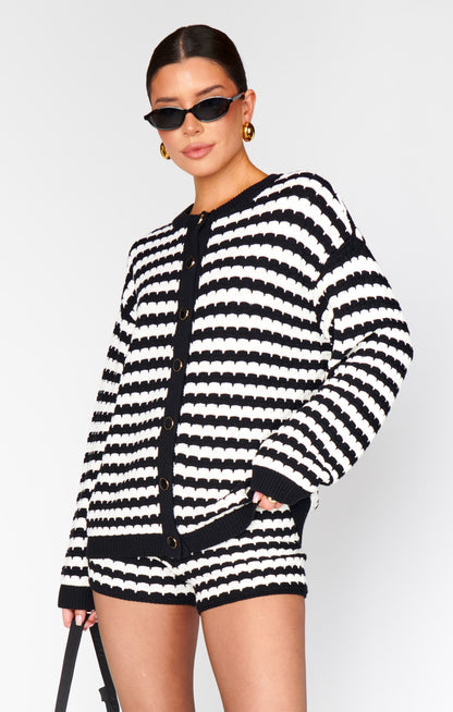 Inez Cardigan ~ Black and White Stripe Knit