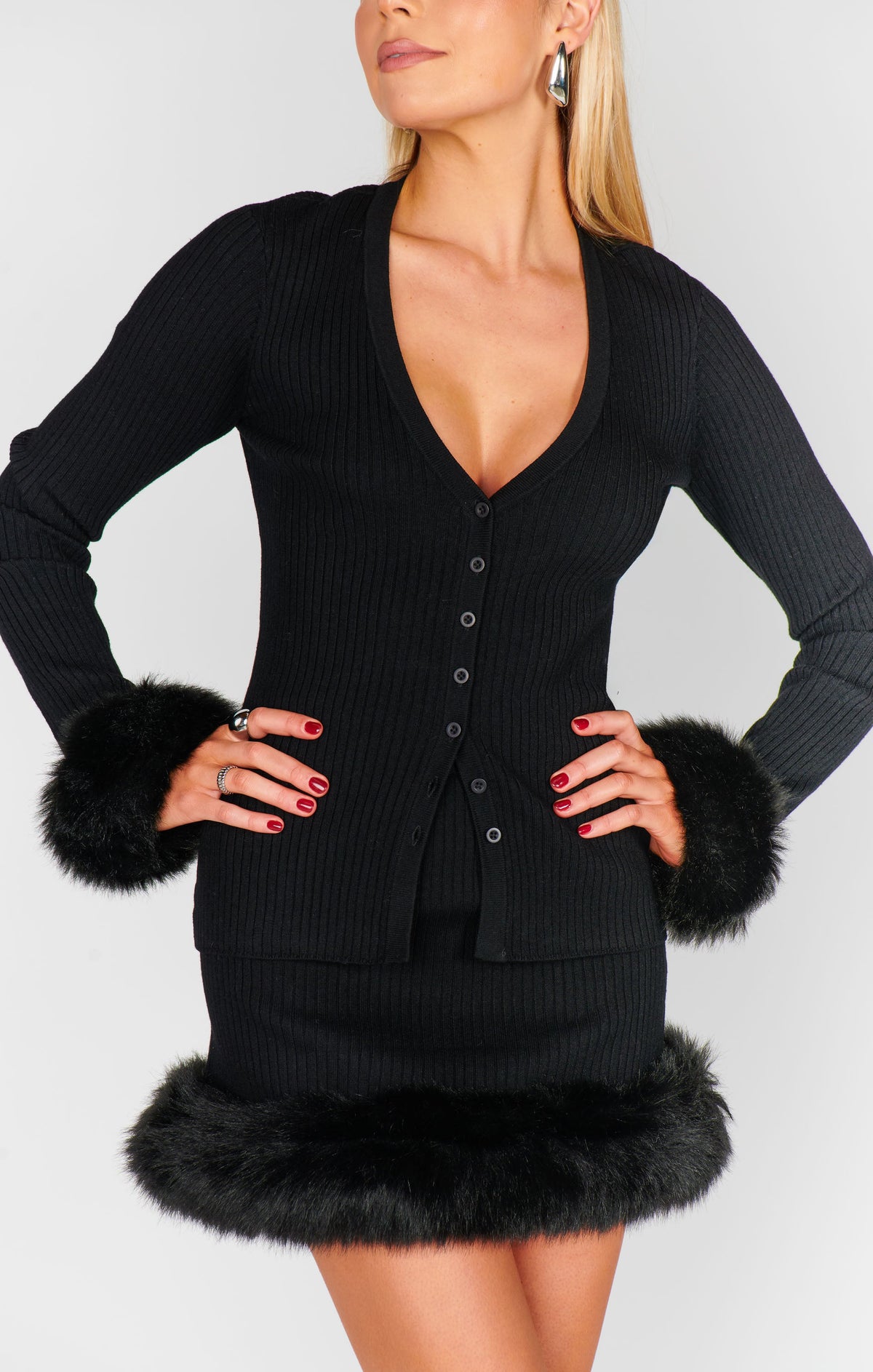 Sasha Top ~ Black Knit with Faux Fur