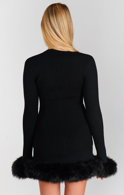 Sasha Top ~ Black Knit with Faux Fur