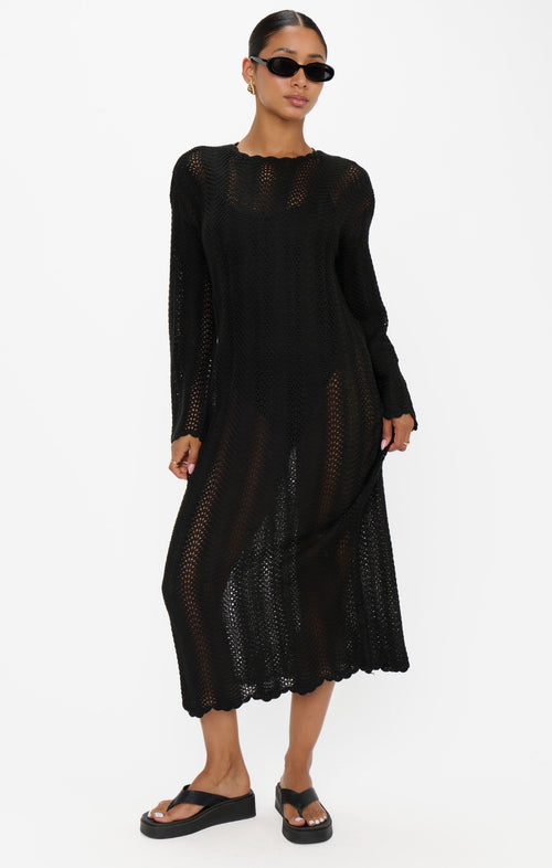 Packable Maxi Pullover ~ Black Crochet
