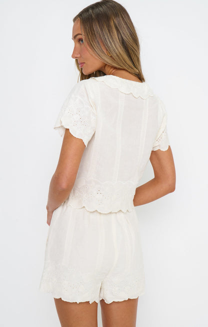 Lyla Shorts ~ White Eyelet Embroidery