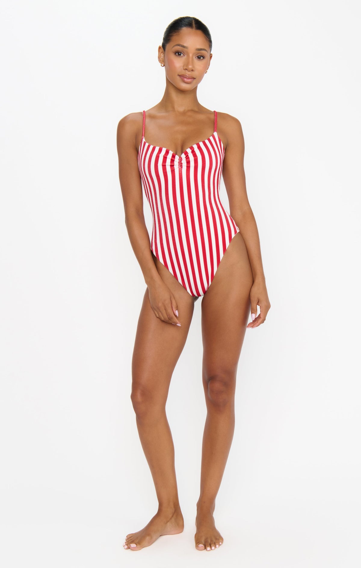 Bells Beach One Piece ~ Red Stripe Contour Scrunch