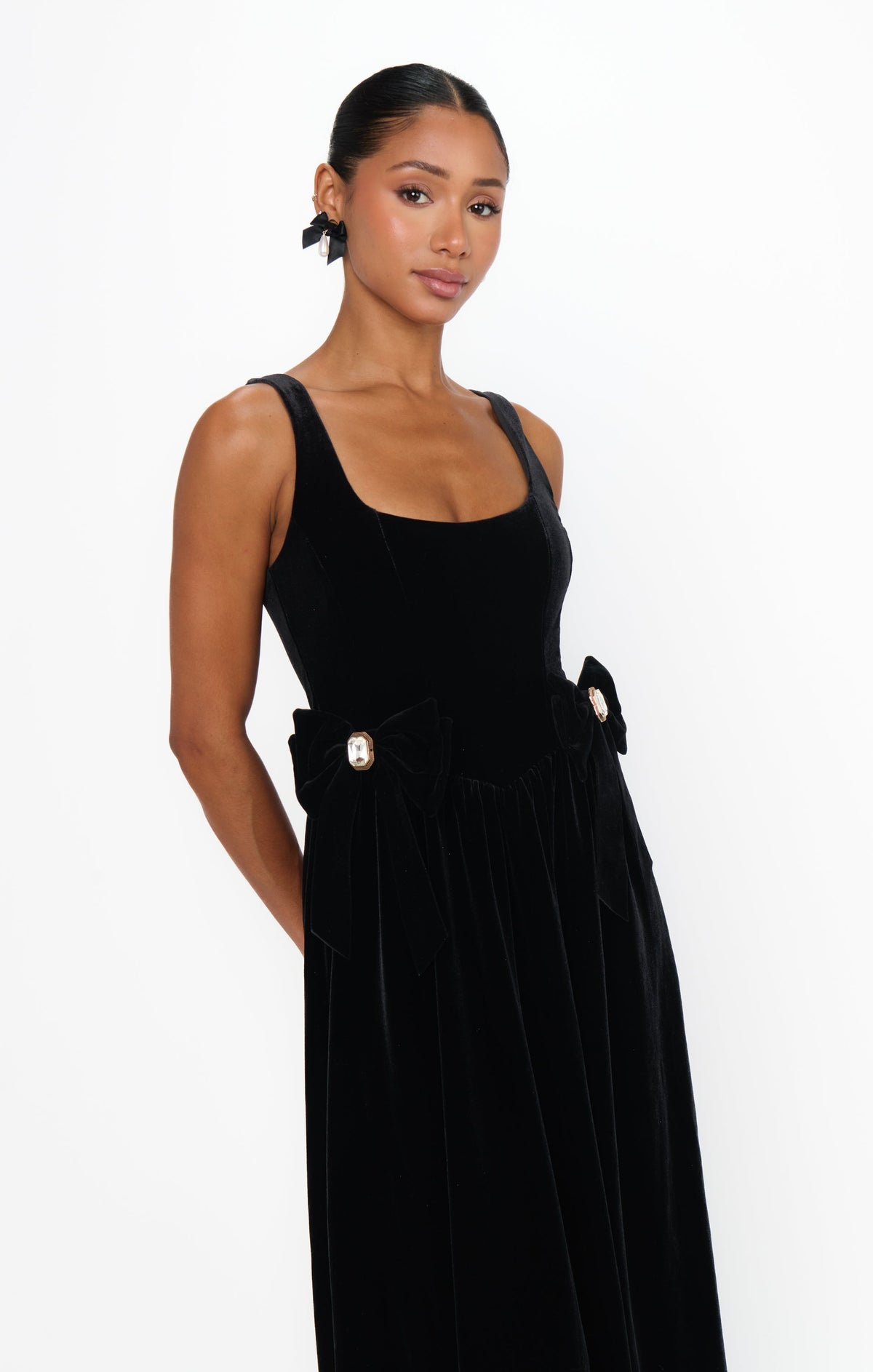 Ricci Midi Dress ~ Black Velvet
