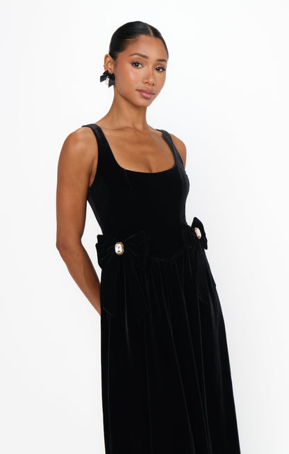 Ricci Midi Dress ~ Black Velvet