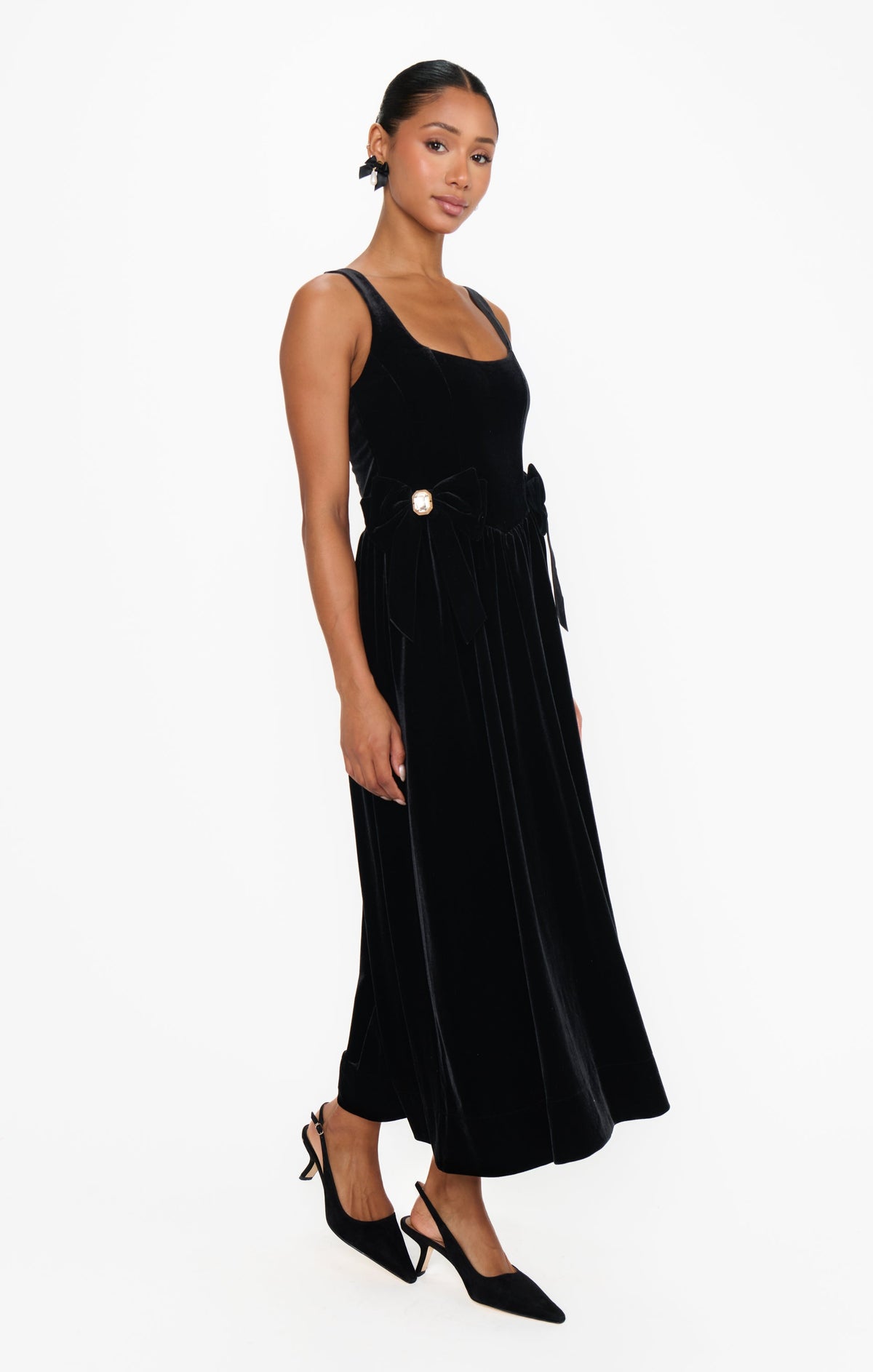 Ricci Midi Dress ~ Black Velvet