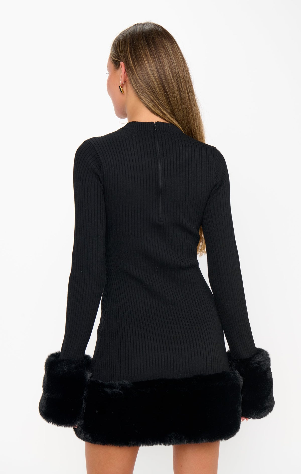 Drescher Mini Dress ~ Black Knit with Faux Fur