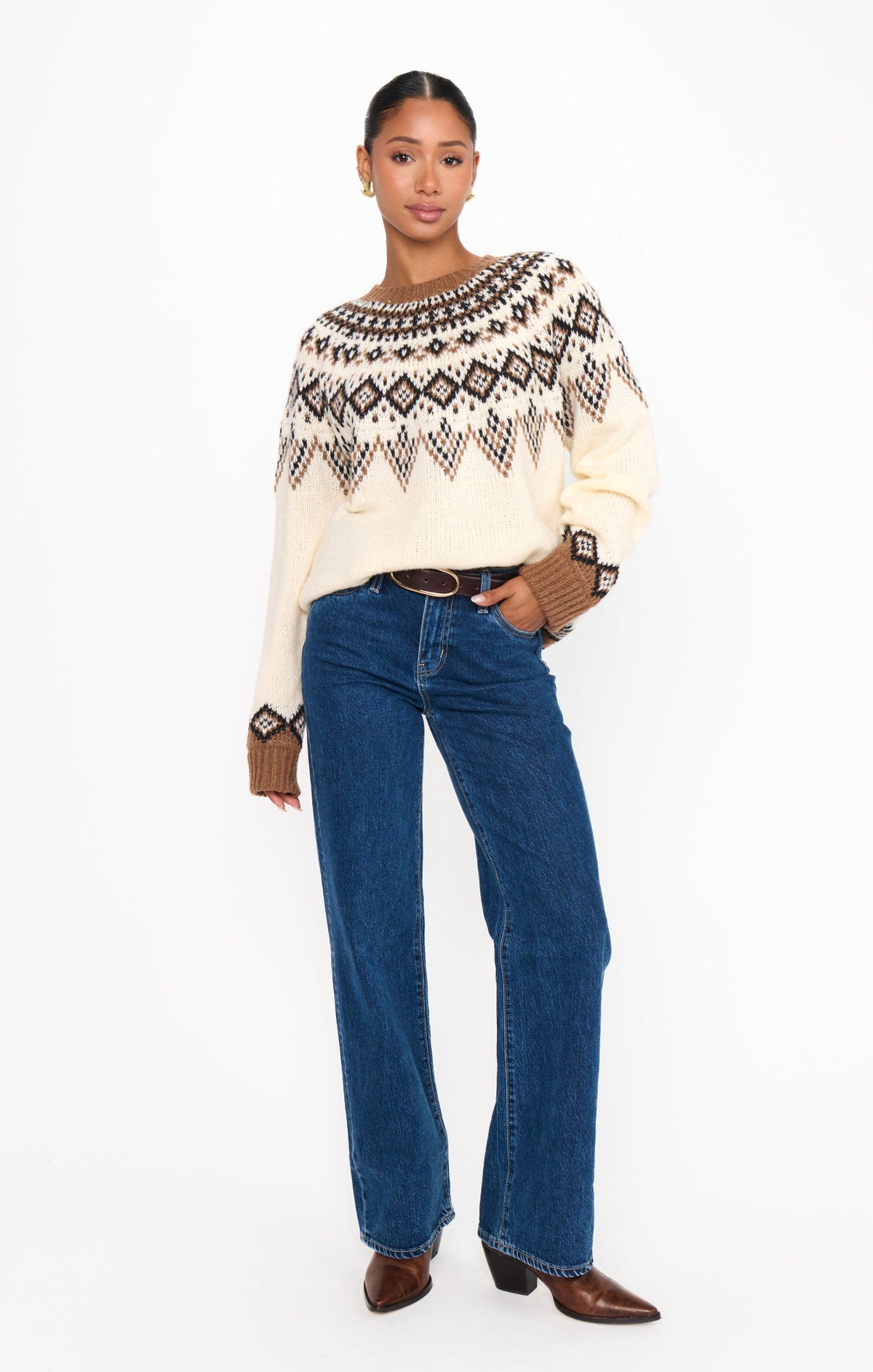 Toasty Sweater ~ Brown Sugar Fair Isle Knit