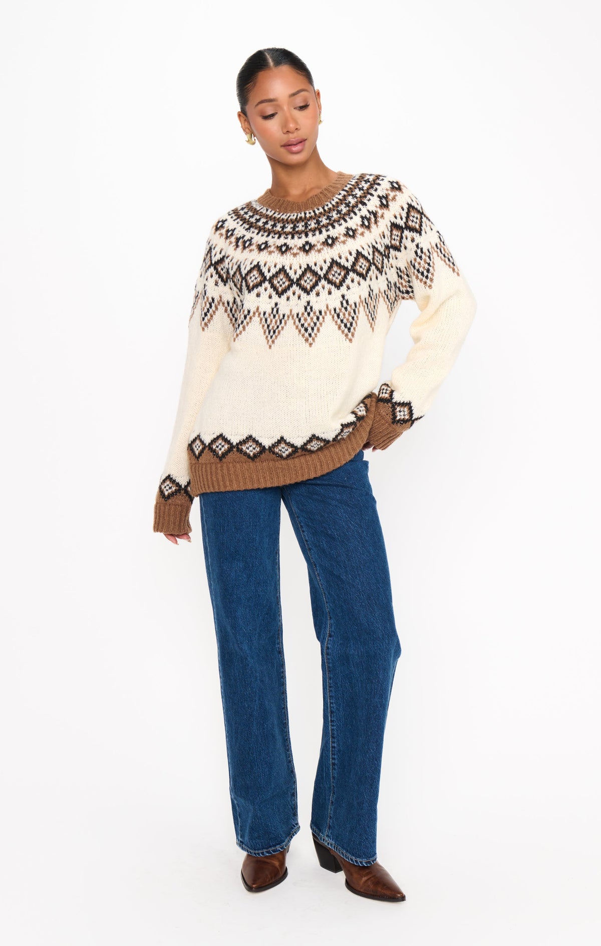 Toasty Sweater ~ Brown Sugar Fair Isle Knit