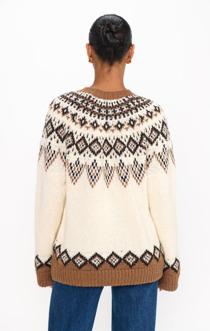 Toasty Sweater ~ Brown Sugar Fair Isle Knit