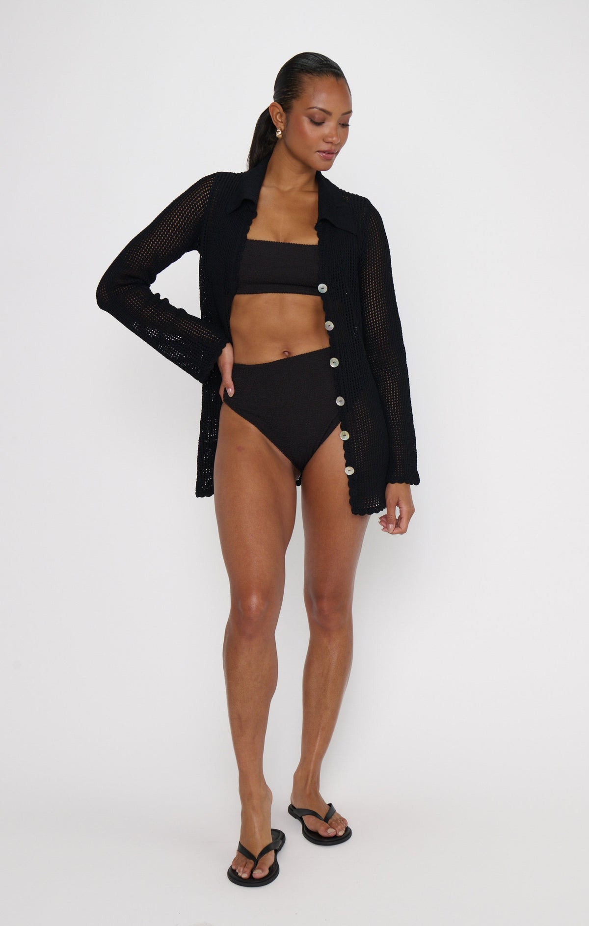 Button Up Coverup ~ Black Crochet