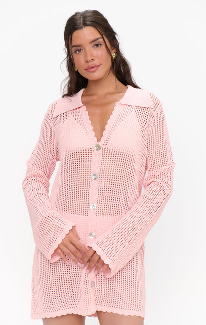 Button Up Coverup ~ Peachy Pink Crochet
