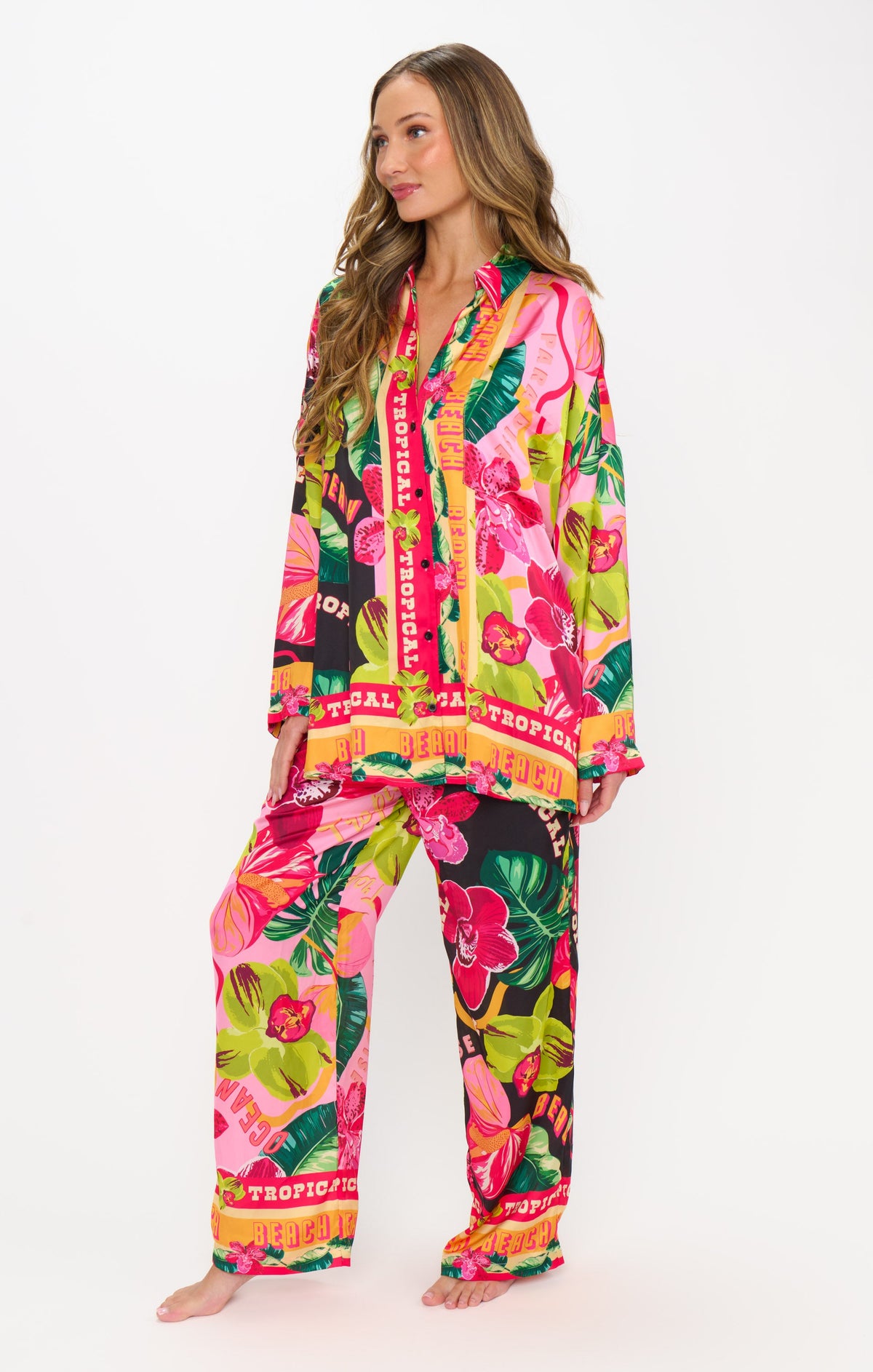Sleep In PJ Set ~ Hot Tropic Nights Silky