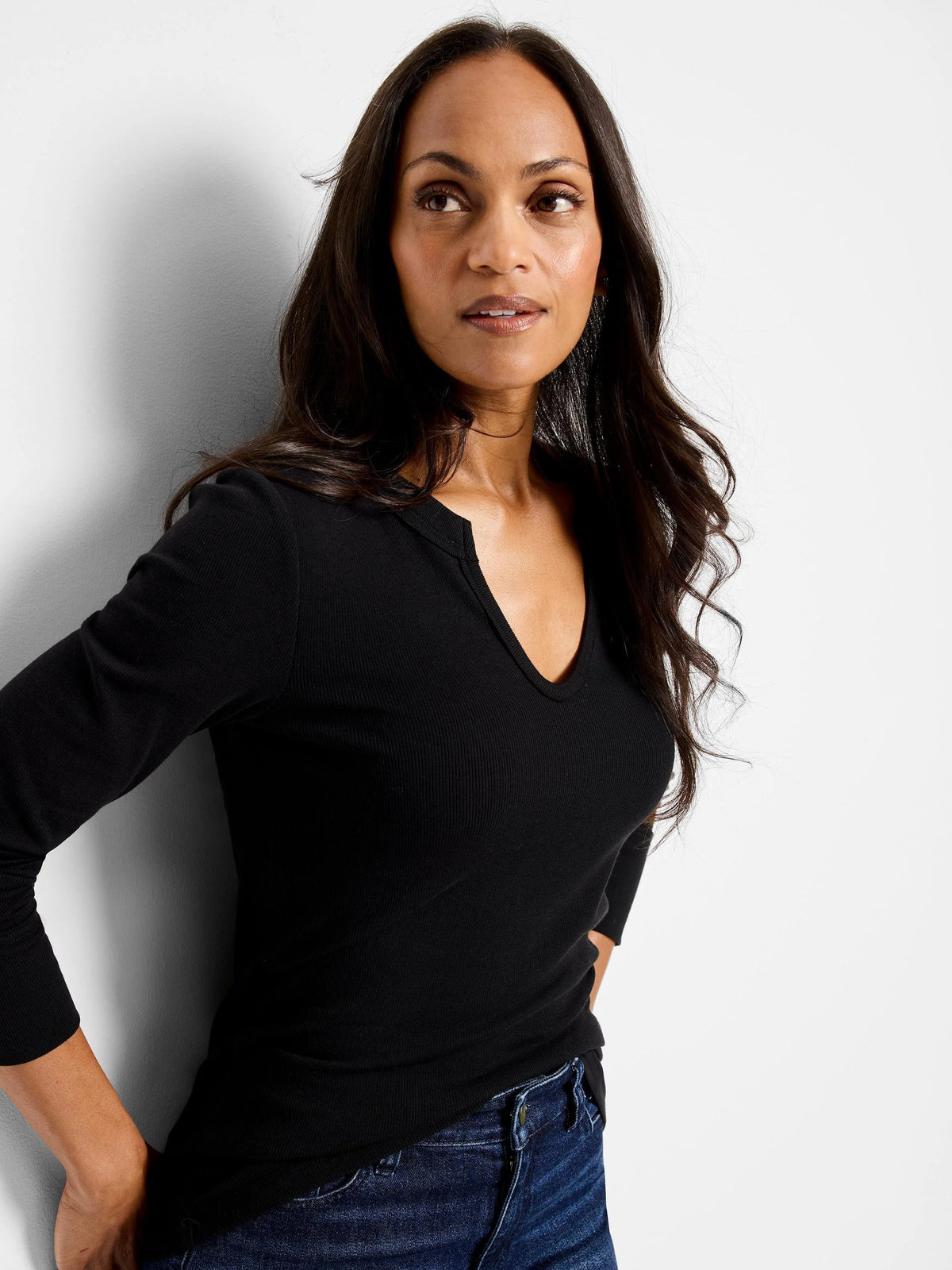 NZT Seamed Up Split Neck Rib Tee
