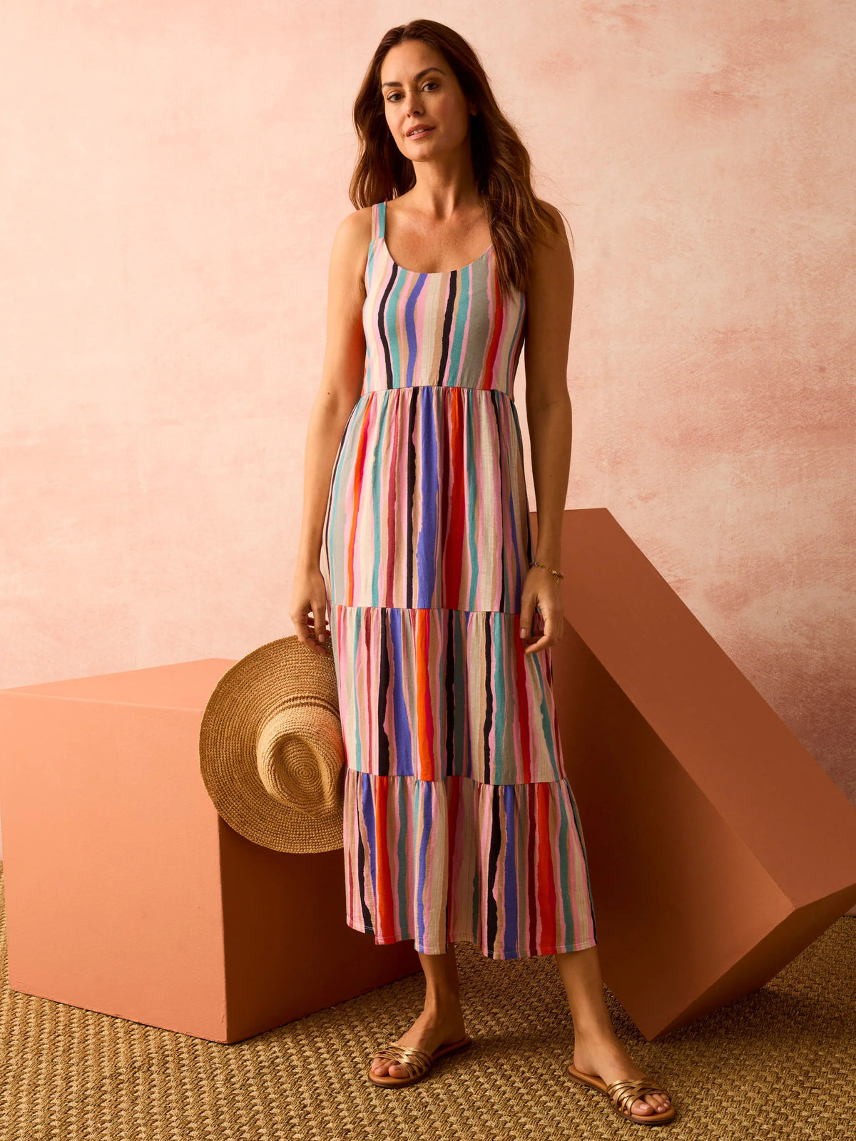 NZT Painted Stripes Tiered Maxi Dress