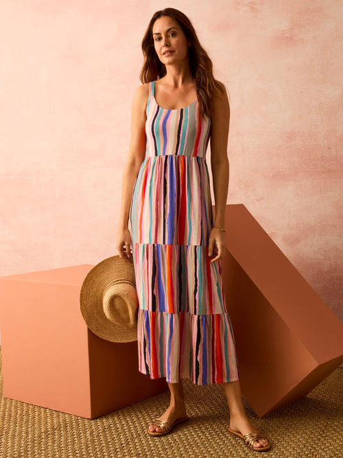 NZT Painted Stripes Tiered Maxi Dress