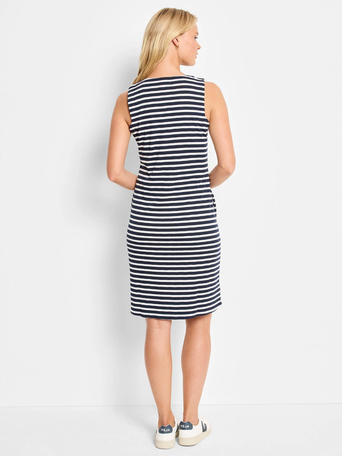 NZT Striped Sleeveless V-Neck Dress